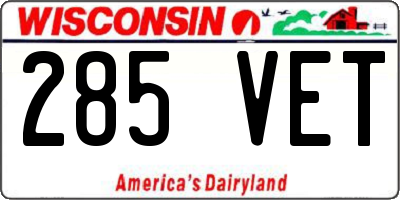 WI license plate 285VET