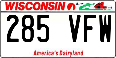 WI license plate 285VFW