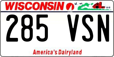 WI license plate 285VSN