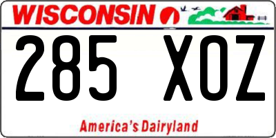 WI license plate 285XOZ
