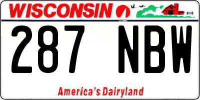 WI license plate 287NBW
