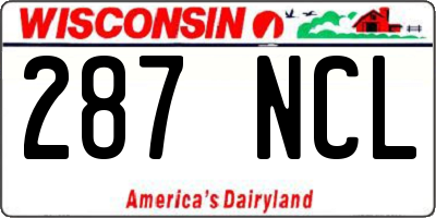 WI license plate 287NCL