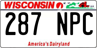 WI license plate 287NPC