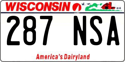 WI license plate 287NSA