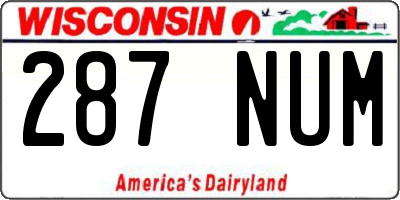 WI license plate 287NUM