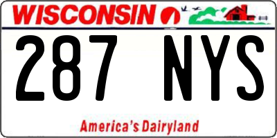 WI license plate 287NYS