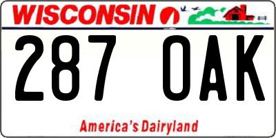 WI license plate 287OAK