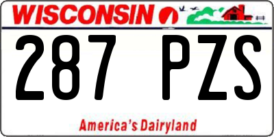 WI license plate 287PZS