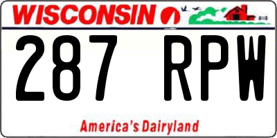 WI license plate 287RPW