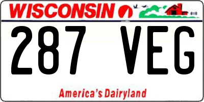 WI license plate 287VEG