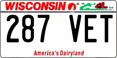 WI license plate 287VET