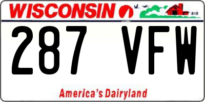 WI license plate 287VFW