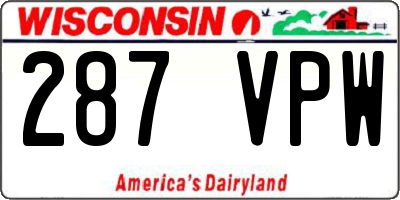 WI license plate 287VPW