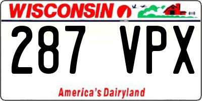 WI license plate 287VPX