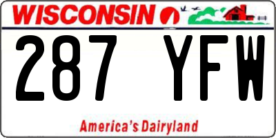 WI license plate 287YFW