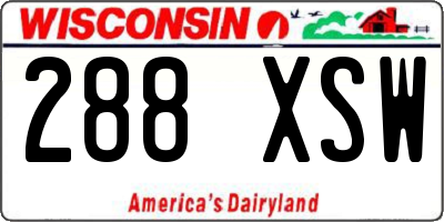 WI license plate 288XSW