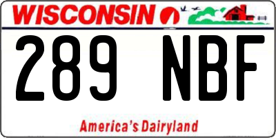 WI license plate 289NBF