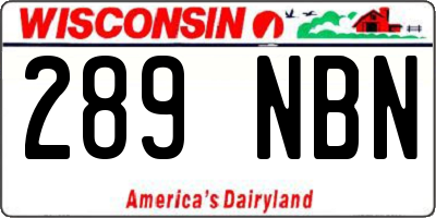 WI license plate 289NBN