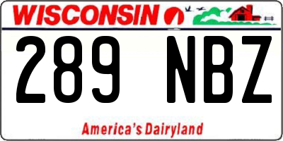 WI license plate 289NBZ