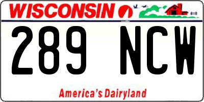 WI license plate 289NCW