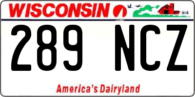 WI license plate 289NCZ