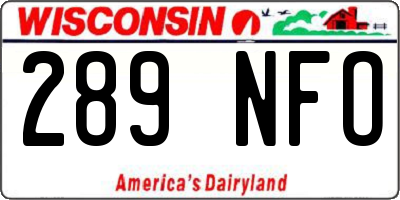 WI license plate 289NFO
