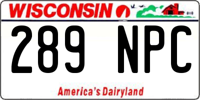WI license plate 289NPC