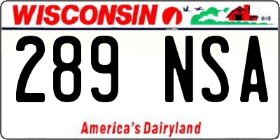 WI license plate 289NSA