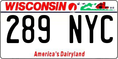 WI license plate 289NYC