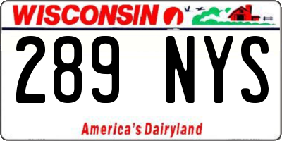 WI license plate 289NYS