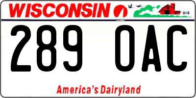 WI license plate 289OAC