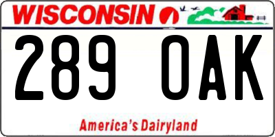 WI license plate 289OAK