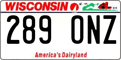 WI license plate 289ONZ