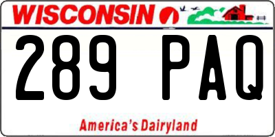 WI license plate 289PAQ