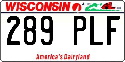 WI license plate 289PLF