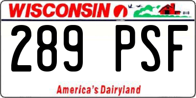 WI license plate 289PSF