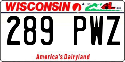 WI license plate 289PWZ