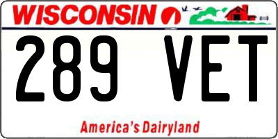WI license plate 289VET