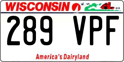 WI license plate 289VPF