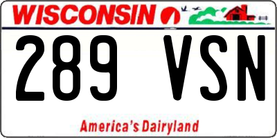 WI license plate 289VSN