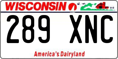 WI license plate 289XNC