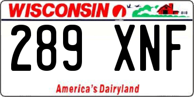 WI license plate 289XNF