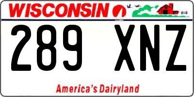 WI license plate 289XNZ