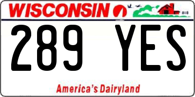 WI license plate 289YES