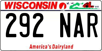 WI license plate 292NAR