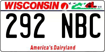 WI license plate 292NBC