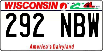 WI license plate 292NBW