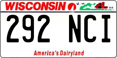 WI license plate 292NCI