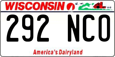 WI license plate 292NCO