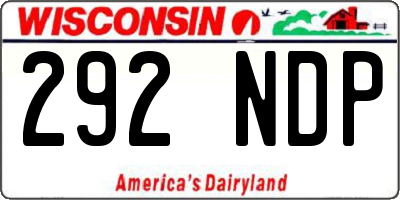 WI license plate 292NDP